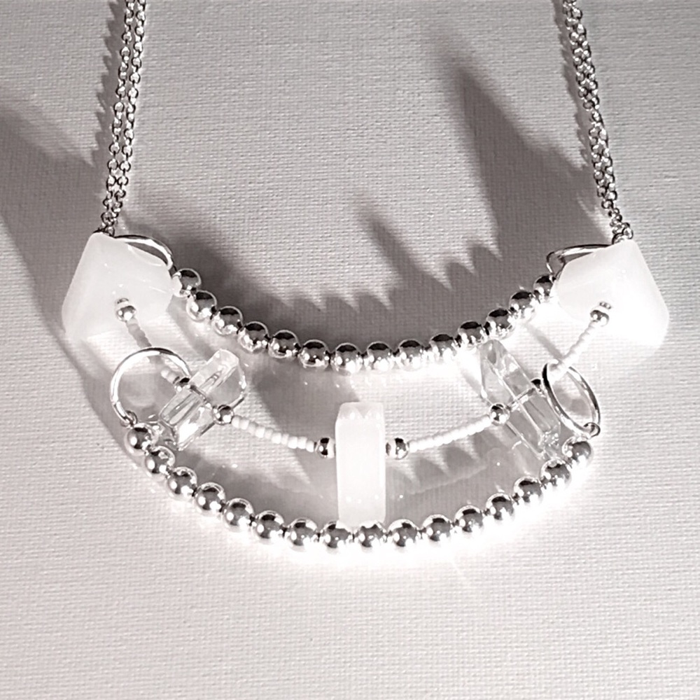⚪️Handmade Silver ➕ Glass Statement Necklace⚪️